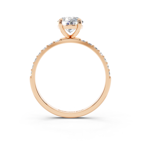 Rose gold Princess Cut Diamond Pavé Band Solitaire Ring with Four-Prong Setting