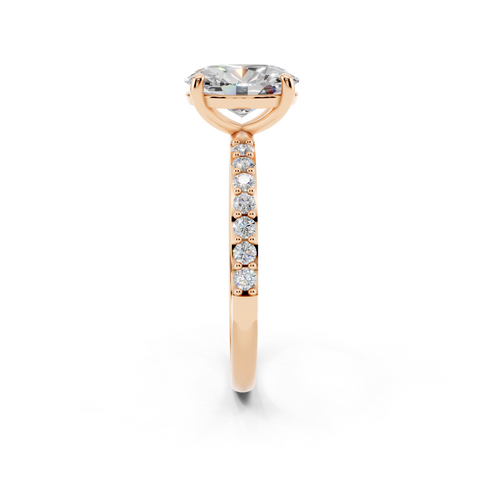 Rose gold Pear Cut Diamond Pavé Band Solitaire Ring with Four-Prong Setting