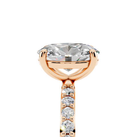 Rose gold Round Cut Diamond Pavé Band Solitaire Ring with Four-Prong Setting