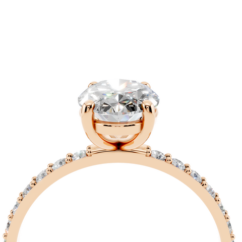 Rose gold Heart Cut Diamond Pavé Band Solitaire Ring with Four-Prong Setting
