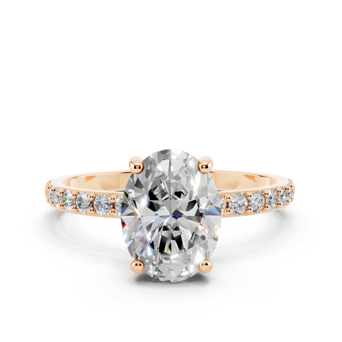 Rose gold Radiant Cut Diamond Pavé Band Solitaire Ring with Four-Prong Setting