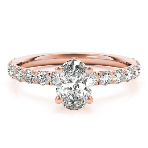 Rose gold Oval Cut Diamond Pavé Band Solitaire with Four-Prong Setting