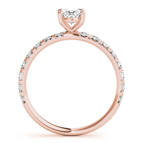 Rose gold Oval Cut Diamond Pavé Band Solitaire with Four-Prong Setting