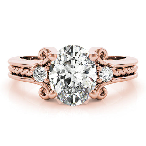 Rose gold Oval Cut Diamond Ring with Scrollwork Band and Prong Setting
