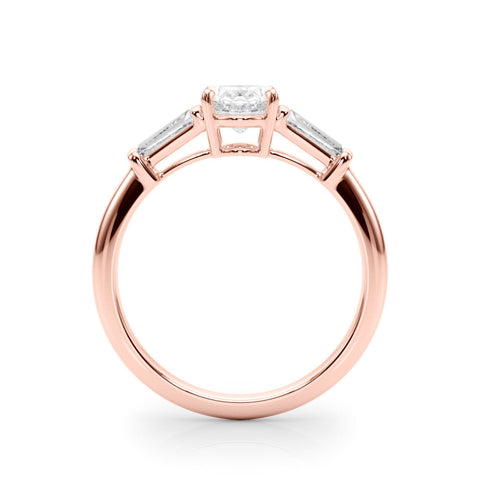 Rose gold Oval Cut Diamond Ring with Tapered Baguette Side Stones in Four-Prong Setting