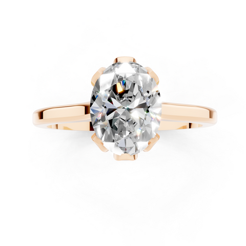 Rose gold Oval Cut Solitaire Diamond Ring with Flower-Prong Setting and Classic Band