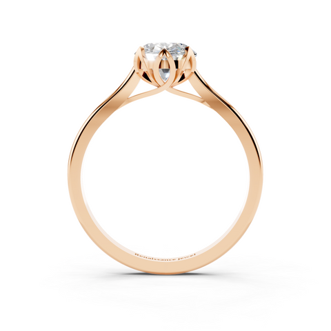 Rose gold Oval Cut Solitaire Diamond Ring with Flower-Prong Setting and Classic Band