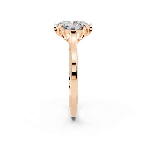 Rose gold Oval Cut Solitaire Diamond Ring with Flower-Prong Setting and Classic Band