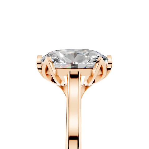Rose gold Oval Cut Solitaire Diamond Ring with Flower-Prong Setting and Classic Band