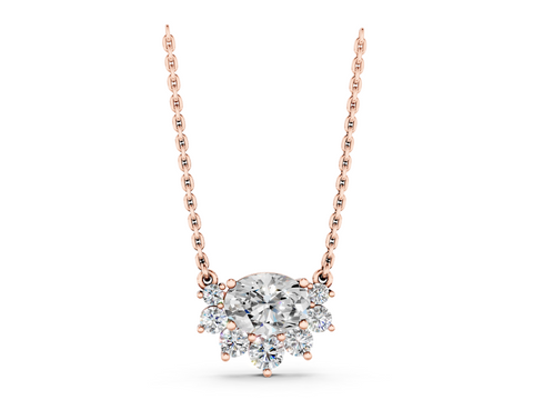 Rose gold Oval Diamond Cluster Pendant with Prong Setting