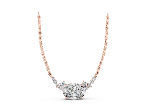 Rose gold Oval Diamond Pendant with Heart Accents and Prong Setting