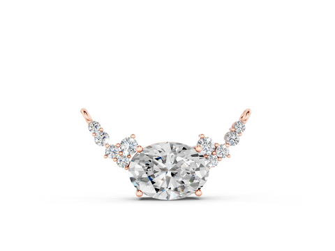 Rose gold Oval Diamond Pendant with Heart Accents and Prong Setting