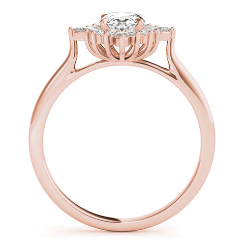 Rose gold Oval Halo Diamond Cluster Ring with Marquise and Round Stones on a White Gold Band with Prong Setting