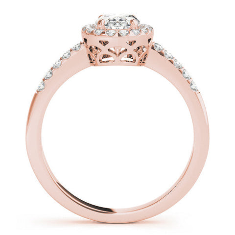 Rose gold Oval Halo Diamond Engagement Ring with Pavé Band and Four-Prong Setting