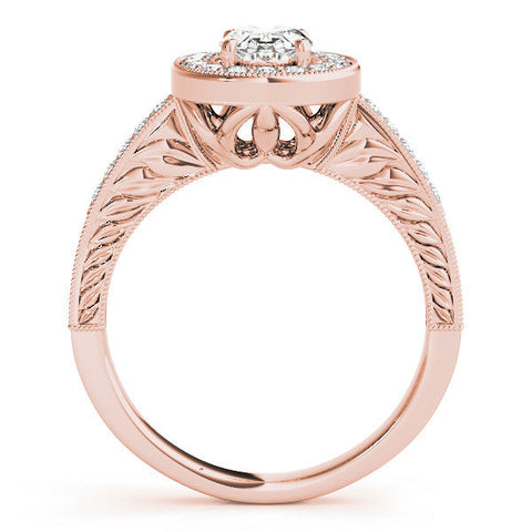 Rose gold Oval Halo Diamond Engagement Ring with Pave Band and Four-Prong Setting