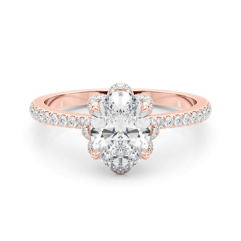 Rose gold Oval Halo Diamond Pave Band Ring with Four-Prong Setting