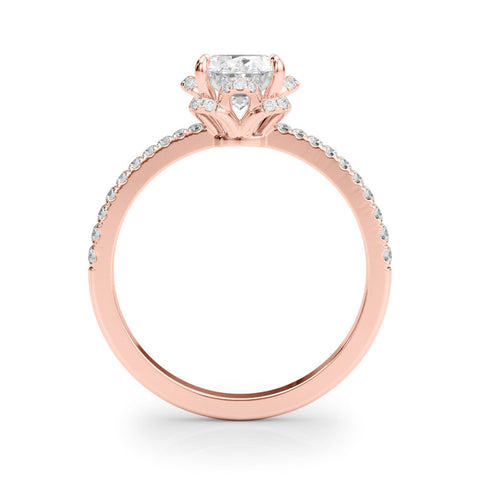 Rose gold Oval Halo Diamond Pave Band Ring with Four-Prong Setting