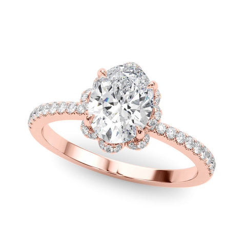 Rose gold Oval Halo Diamond Pave Band Ring with Four-Prong Setting