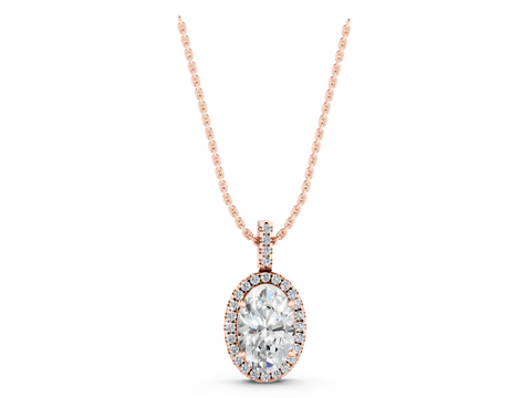 Rose gold Oval Halo Diamond Pendant with Prong Setting