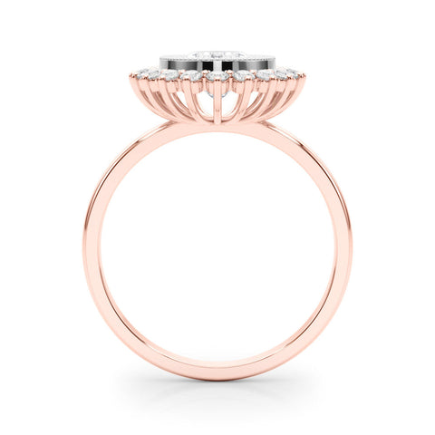Rose gold Oval Halo Diamond Ring with Milgrain Edge and Round Prong Setting