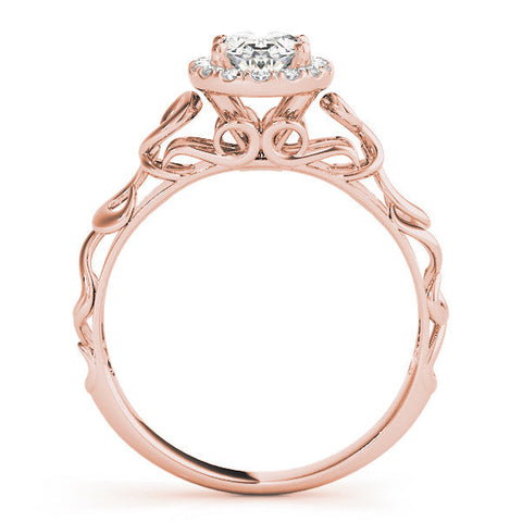 Rose gold Oval Halo Diamond Ring with Scrollwork Band and Four-Prong Setting