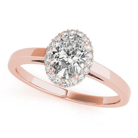 Rose gold Oval Halo Diamond Ring with Solitaire Band and Prong Setting