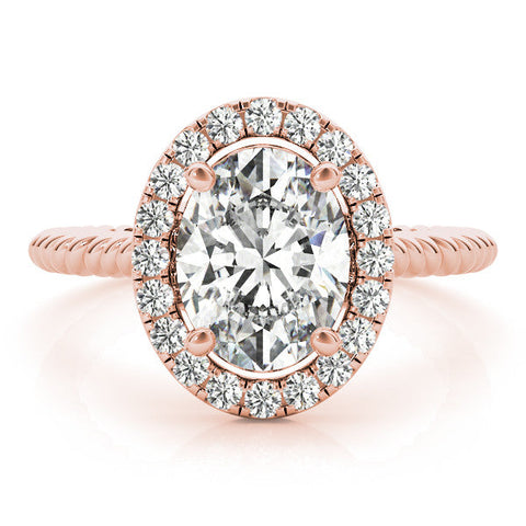 Rose gold Oval Halo Diamond Ring with Twisted Band and Four-Prong Setting