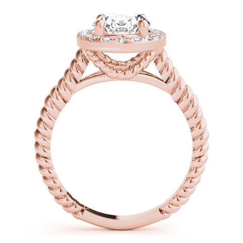 Rose gold Oval Halo Diamond Ring with Twisted Band and Four-Prong Setting