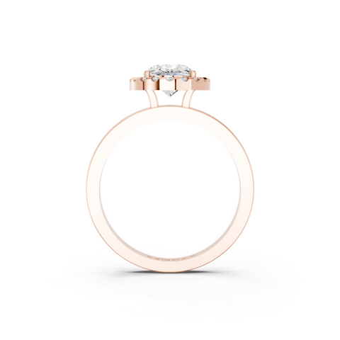 Rose gold Oval Halo Diamond Solitaire with Pavé Band and Four-Prong Setting