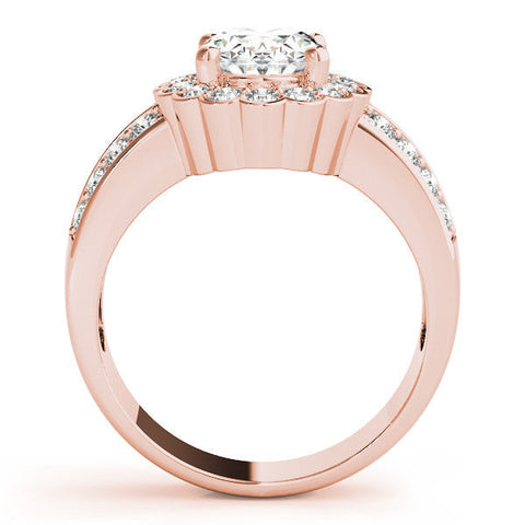Rose gold Oval Halo Diamond Split Shank Ring with Scalloped Prong Setting
