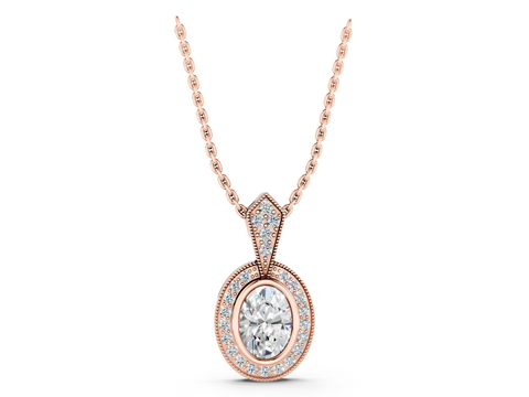 Rose gold Oval Halo Pavé Diamond Pendant