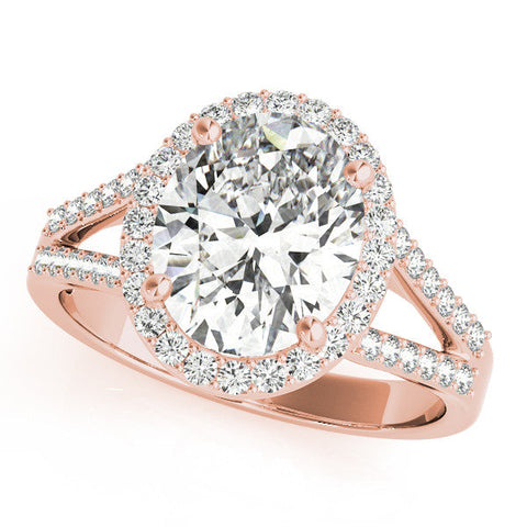Rose gold Oval Halo Split Shank Diamond Ring with Four-Prong Setting