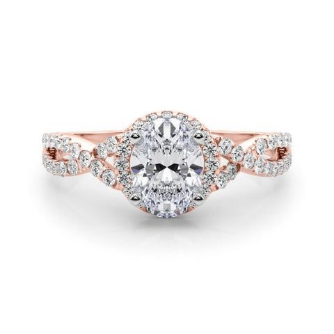 Rose gold Fancy Green Oval  Halo Twist Band Solitaire Prong Setting Ring