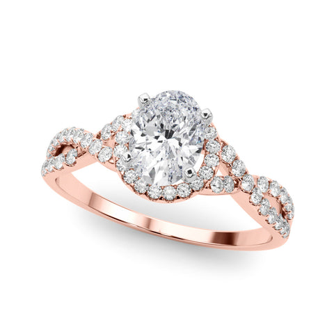 Rose gold Fancy Green Oval  Halo Twist Band Solitaire Prong Setting Ring