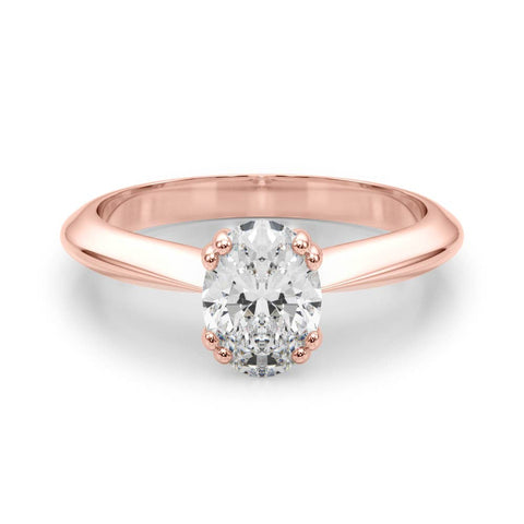 Rose gold Oval Solitaire Diamond Ring with Four-Prong Setting on a Tapered Band