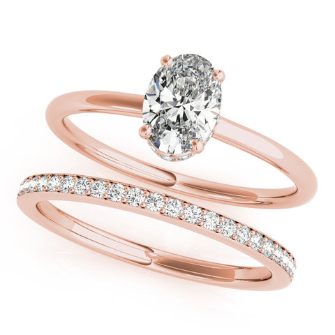 Rose gold Oval Solitaire Diamond Ring with Thin Band and Four-Prong Setting