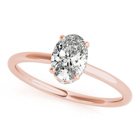 Rose gold Oval Solitaire Diamond Ring with Thin Band and Four-Prong Setting