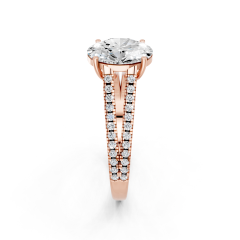 Rose gold Oval Solitaire Split Shank Pavé Diamond Engagement Ring