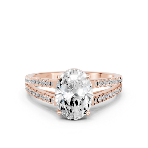 Rose gold Oval Solitaire Split Shank Pavé Diamond Engagement Ring