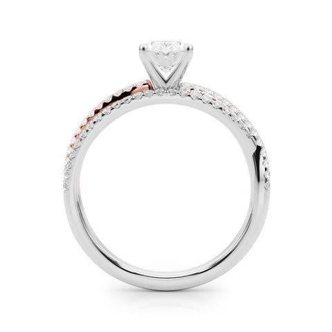 Rose gold Oval Solitaire Twist Band with Pavé Setting and Four-Prong Setting