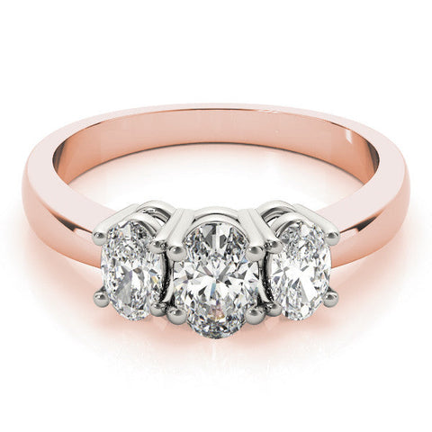 Rose gold Oval Three-Stone Diamond Ring with Solitaire Band and Four-Prong Setting