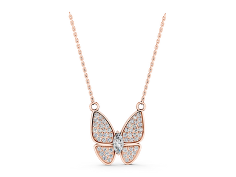 Rose gold Pavé Oval Prong Butterfly Pendant