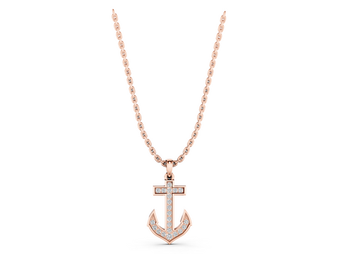 Rose gold Pavé Round Diamond Anchor Pendant with Four-Prong Setting