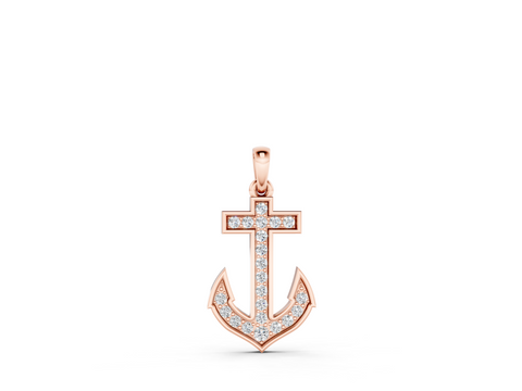 Rose gold Pavé Round Diamond Anchor Pendant with Four-Prong Setting