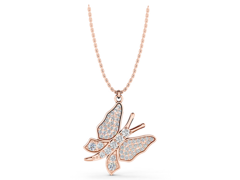 Rose gold Pavé Round Diamond Butterfly Pendant