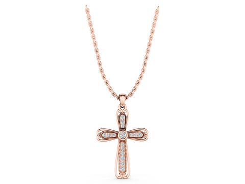 Rose gold Pavé Round Diamond Cross Pendant with Bezel Setting