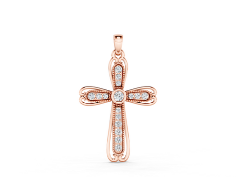 Rose gold Pavé Round Diamond Cross Pendant with Bezel Setting