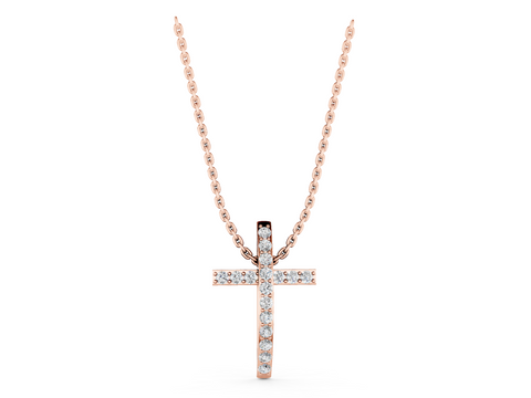 Rose gold Pavé Round Diamond Cross Pendant with Prong Setting