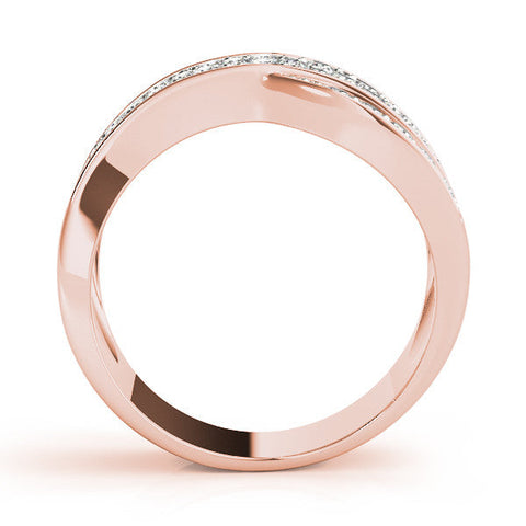 Rose gold Pavé Round Diamond Crossover Band with Bead Prong Setting