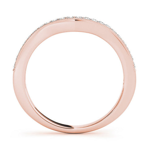 Rose gold Pavé Round Diamond Curved Band with Milgrain Edge